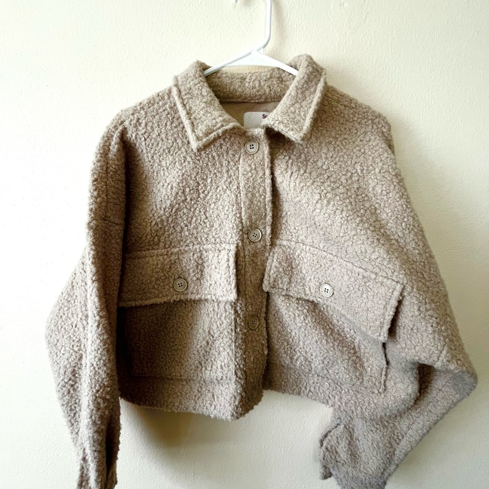 Cropped Beige Women's Teddy Jacket